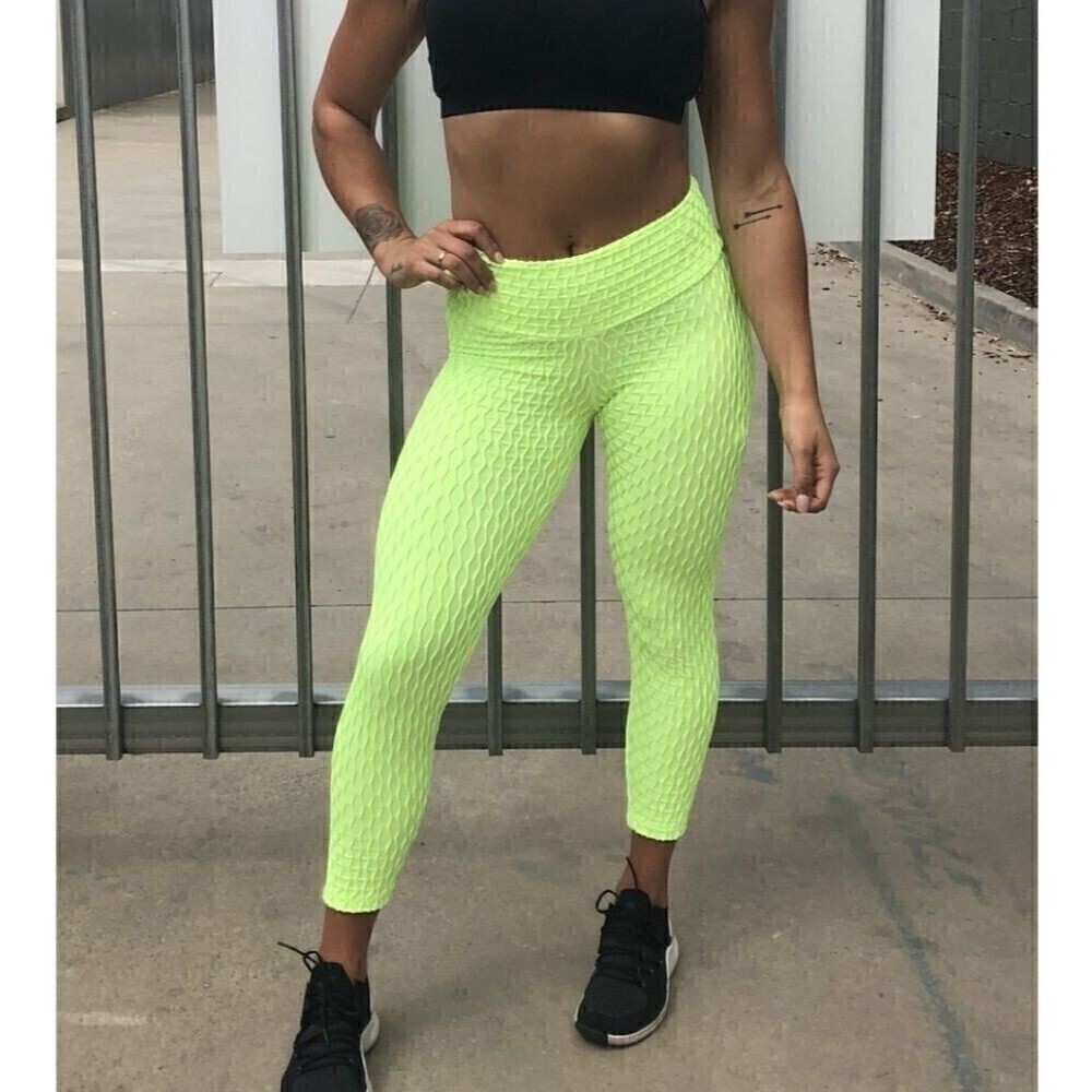 Scrunch Butt Anti-Cellulite Textured Neon Yellow Tik Tok Workout Leggings